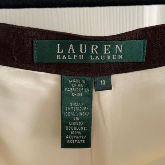 Ralph Lauren size 10 dress a-line Linen sleeveless lined zip Ivory W Brown Trim - Picture 6 of 7
